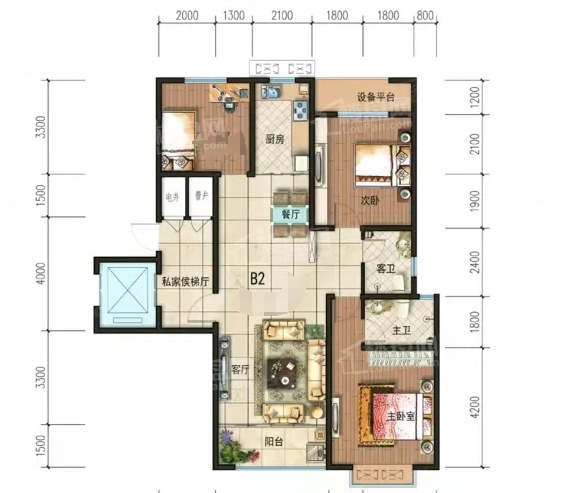 运城山水·橄榄城3室2厅2卫户型图-运城楼盘网