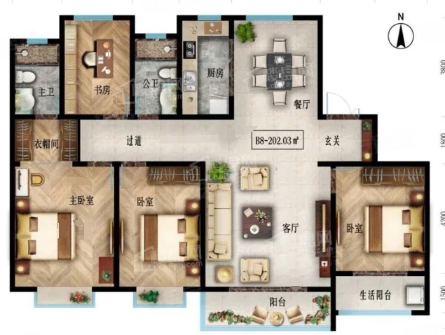 运城博雅·逸豪苑3室2厅2卫户型图-运城楼盘网