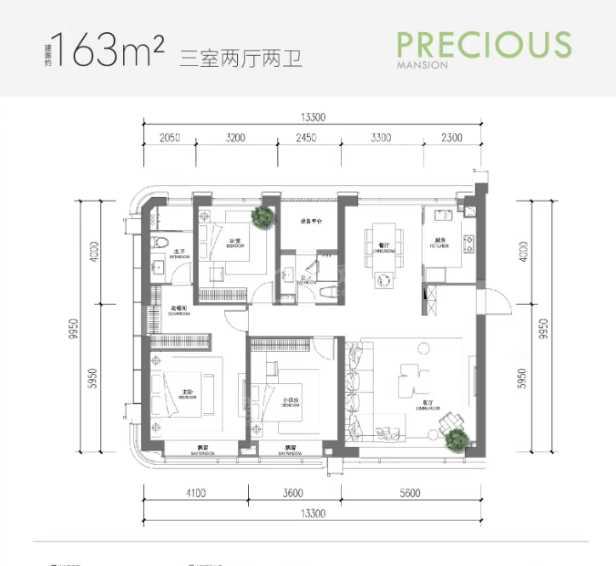 台州天和瑧品3室2厅2卫户型图-台州楼盘网
