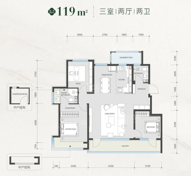 天津绿城·和樾春晓 3室2厅2卫户型图-天津楼盘网