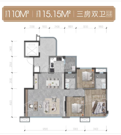 成都香投仁和悦府 3室2厅2卫户型图-成都楼盘网