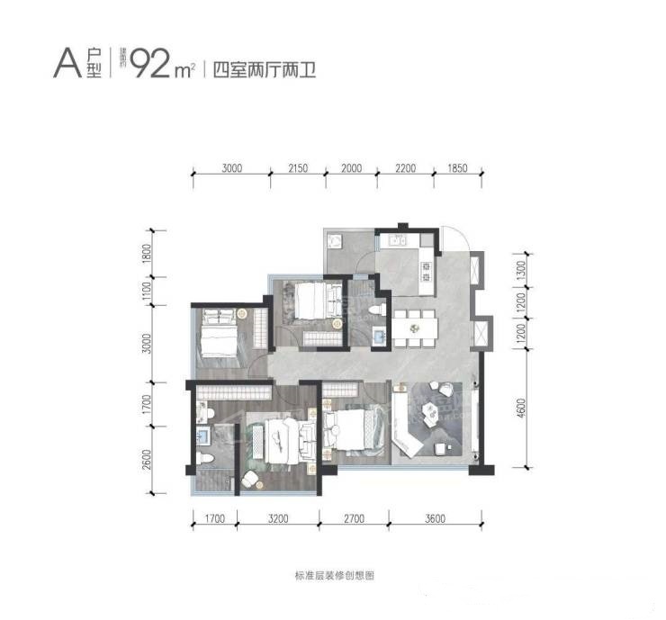 南宁邦泰朗境4室2厅2卫户型图-南宁楼盘网
