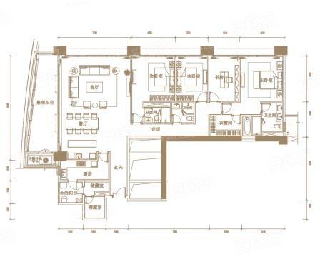 T5-L30-5号房户型， 4室2厅3卫1厨， 建筑面积约333.00平米