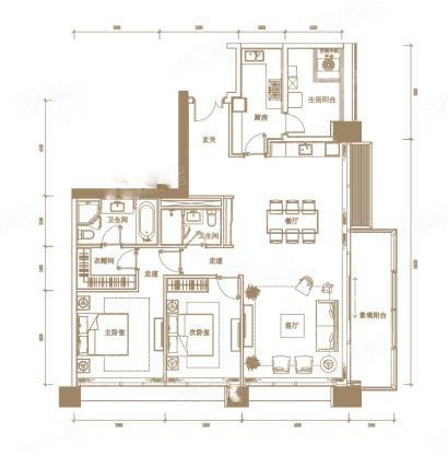 T5-L39-1号房户型， 2室2厅2卫1厨， 建筑面积约191.00平米