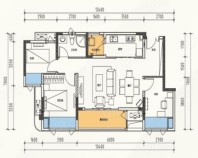 套内约70㎡D户， 3室2厅1卫1厨， 建筑面积约80.00平米