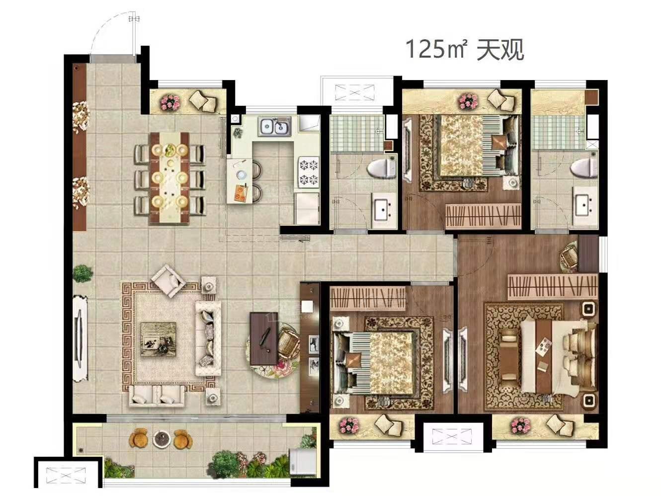 徐州美的天誉3室2厅2卫户型图-徐州楼盘网
