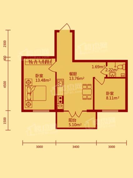 2室1厅1卫  68.00㎡