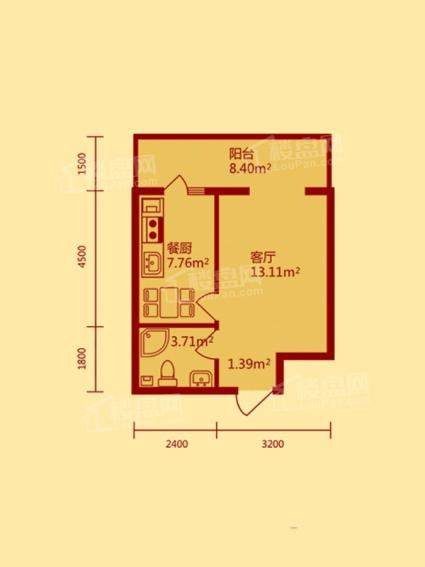 1室厅1卫  48.00㎡