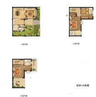 双拼别墅C户型3室2厅4卫约140平米