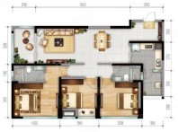 E户型套内106㎡， 3室2厅2卫1厨， 建筑面积约135.00平米