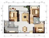 B户型套内102㎡， 3室2厅2卫1厨， 建筑面积约129.00平米