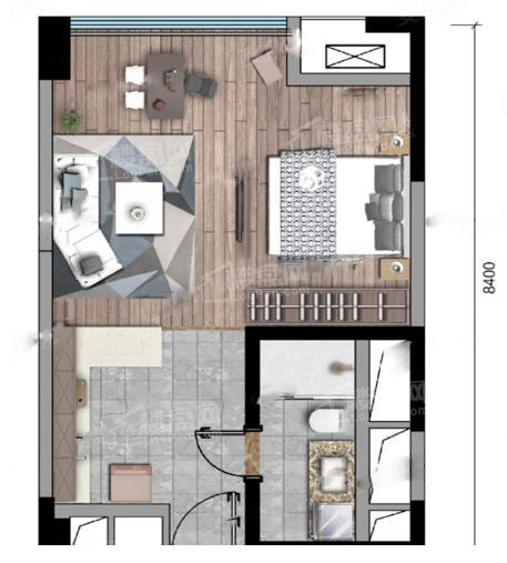 C户型套内39.72㎡， 1室1厅1卫1厨， 建筑面积约55.44平米