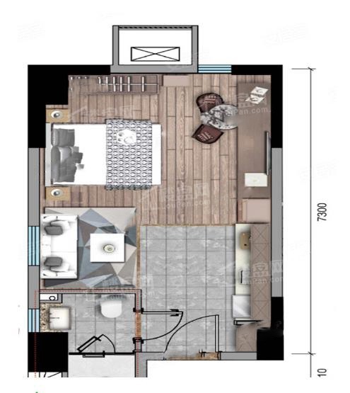 E户型套内32.52㎡， 1室1厅1卫1厨， 建筑面积约45.39平米