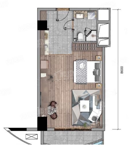 G户型套内42.88㎡， 1室1厅1卫1厨， 建筑面积约59.85平米