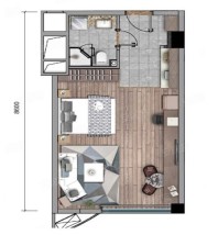 H户型套内37.51㎡， 1室1厅1卫1厨， 建筑面积约52.36平米