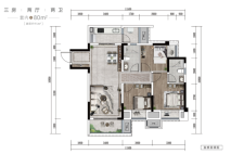 中南·上悦城套内80户型 3室2厅2卫1厨