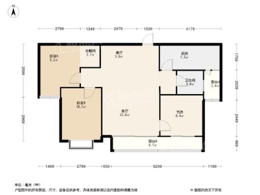 卓越西麓九里3居室户型图