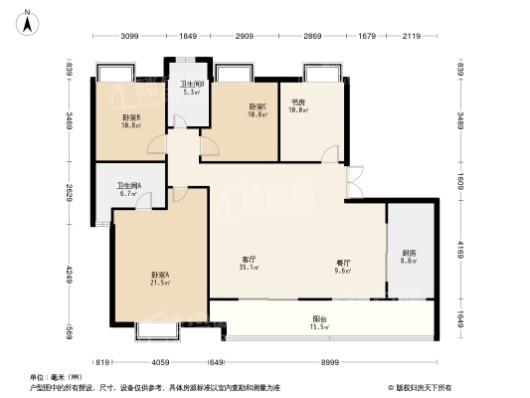 卓越西麓九里4居室户型图