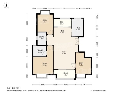 洺悦芳华3居室户型图