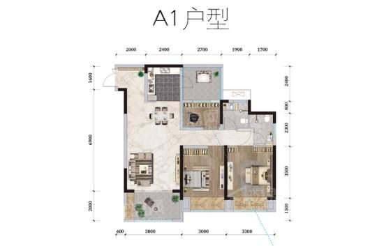 富州平顶山5号楼A1户型 3室2厅2卫1厨