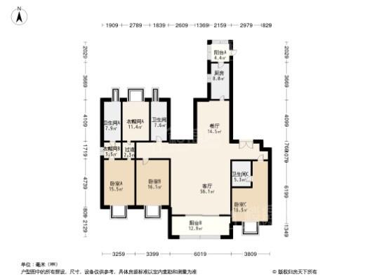 中海天钻1#3#星幕观邸偶数层建面238㎡户型 4室3厅3卫2厨