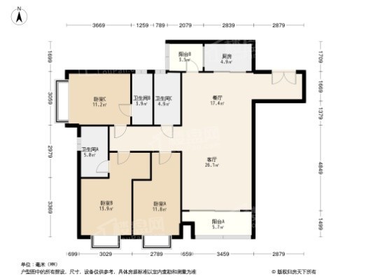 佳兆业·滨江四季3居室户型图