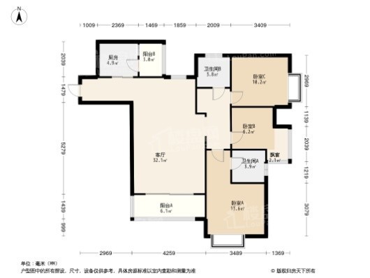 喜福里3居室户型图