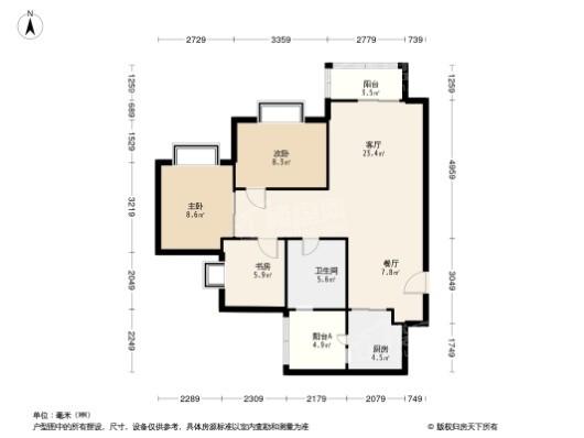 招商城市主场C户型 3室2厅1卫1厨