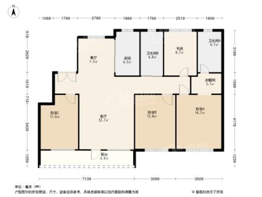 泽信依山郡二期143㎡户型 4室2厅2卫1厨