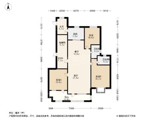 外滩3号5号楼B户型 3室2厅2卫1厨