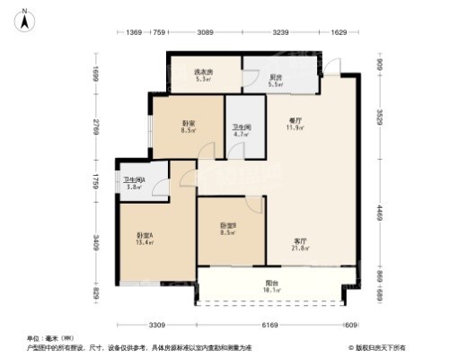 3室2厅2卫  107.32㎡