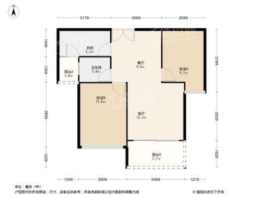 奥园公园壹号2居室户型图