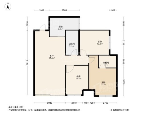 东亚·俪景轩4居室户型图