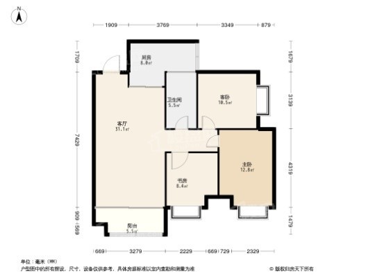 东亚·俪景轩3居室户型图
