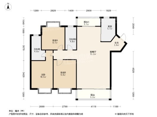 新城悦隽3居室户型图