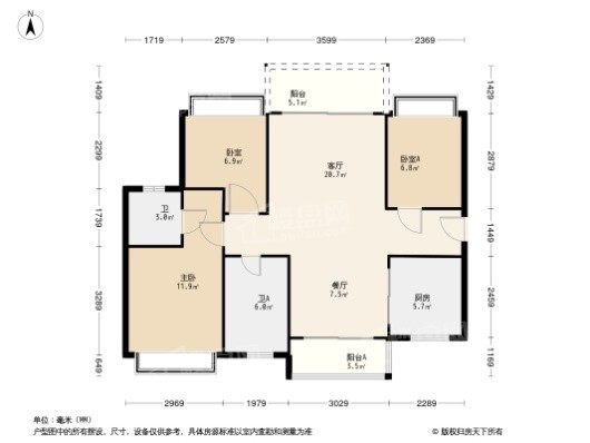 高新·云锦台3居室户型图