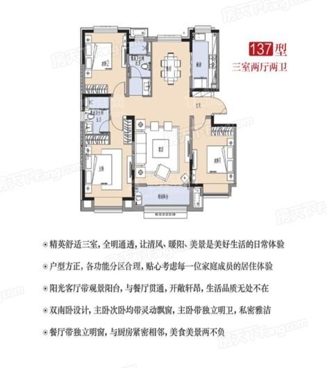 众成·熙悦华庭137㎡三室两厅两卫 3室2厅2卫1厨