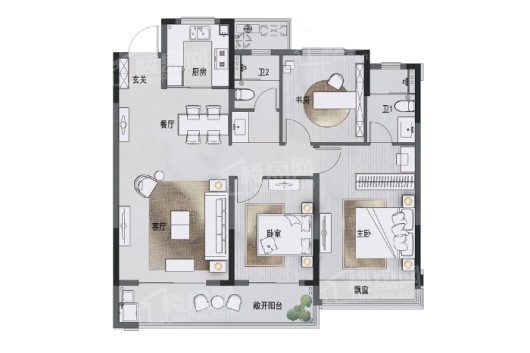 中南·君启金钰建面约116㎡ 3室2厅2卫1厨