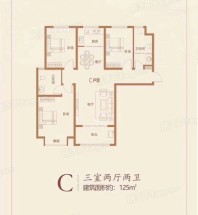 银杏雅苑C户型 3室2厅2卫1厨