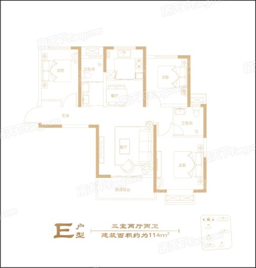 科弘·国风龙樾E户型 3室2厅2卫1厨
