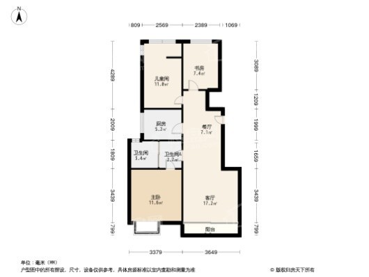 融创凯瑞国宝宸院3居室户型图