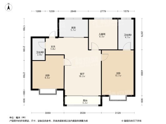 建业·龙城东望3居室户型图