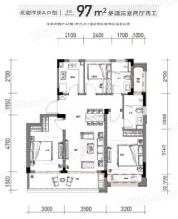 望潮府约97㎡户型三房两厅两卫 3室2厅2卫1厨