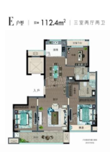 步阳·东港华府E户型 建面约112.4㎡ 3室2厅2卫1厨