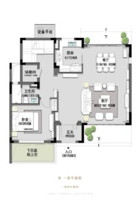 碧桂园·江湾半岛建面约233㎡排屋户型一层 6室4厅4卫1厨