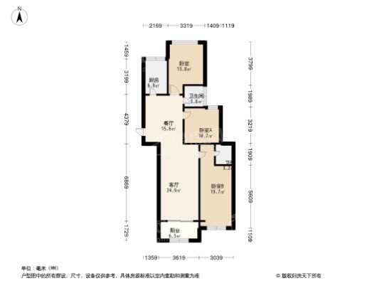 新湖明珠城三期3居室户型图