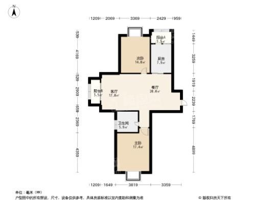 瑞虹新城天悦郡庭2居室户型图