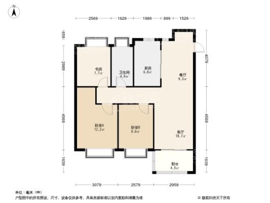 海玥虹桥金茂悦3居室户型图