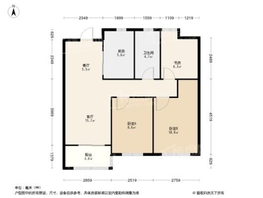 海玥虹桥金茂悦3居室户型图