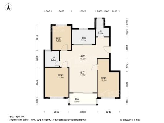 禹洲天境璞悦3居室户型图